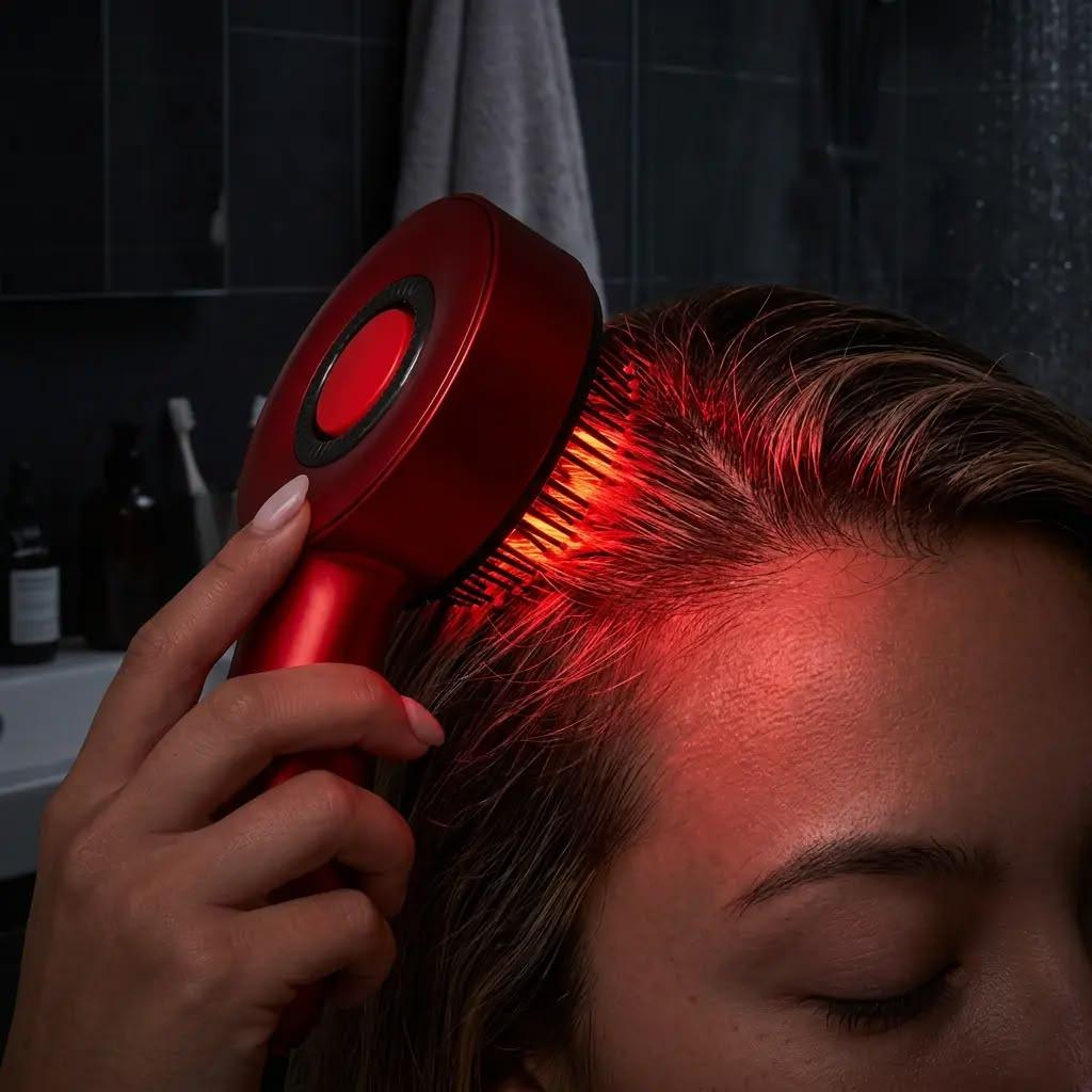 Scalp massager with red light close-up