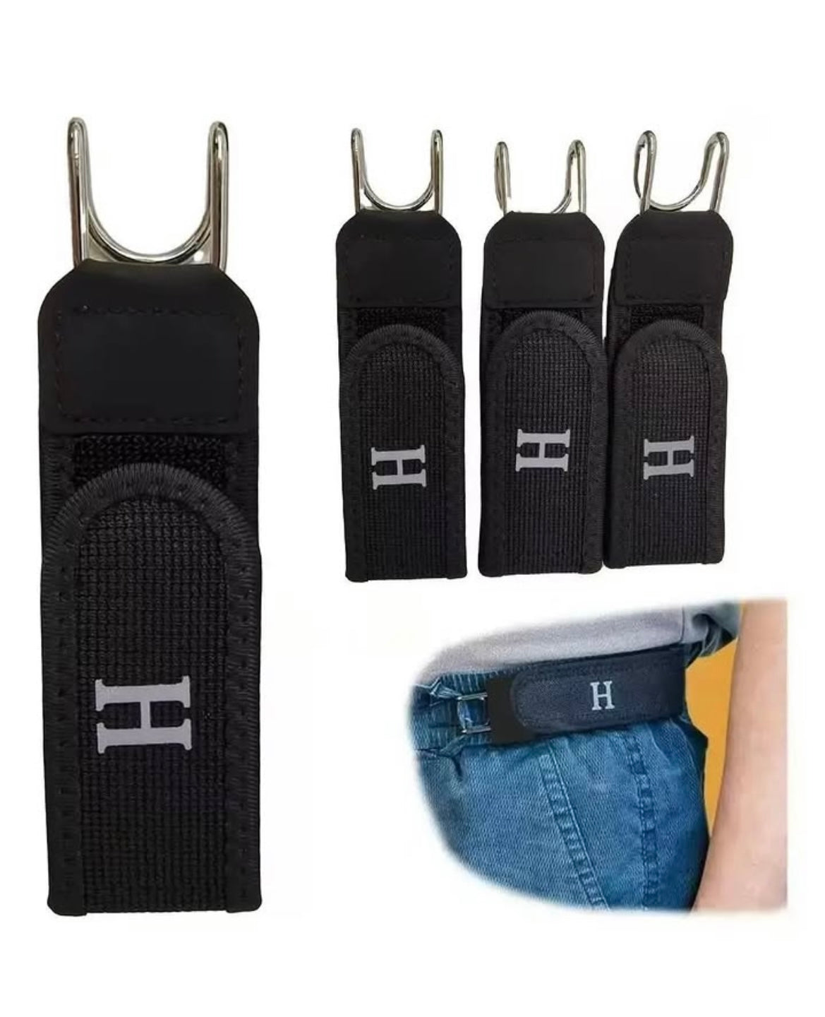 Buckle-less belt strap worn with jeans