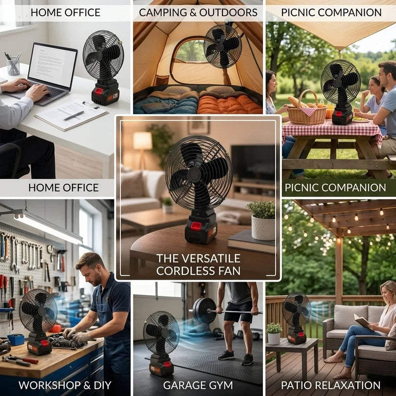 Portable lithium electric fan side view